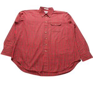 Vintage Woolrich Button Up Shirt Men XL Long Sleeve Check Plaid Red White Green